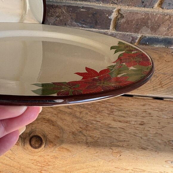Enamelware Plates Christmas Poinsettia Set Of 2 Unbranded 11 Inch - Picture 2 of 4